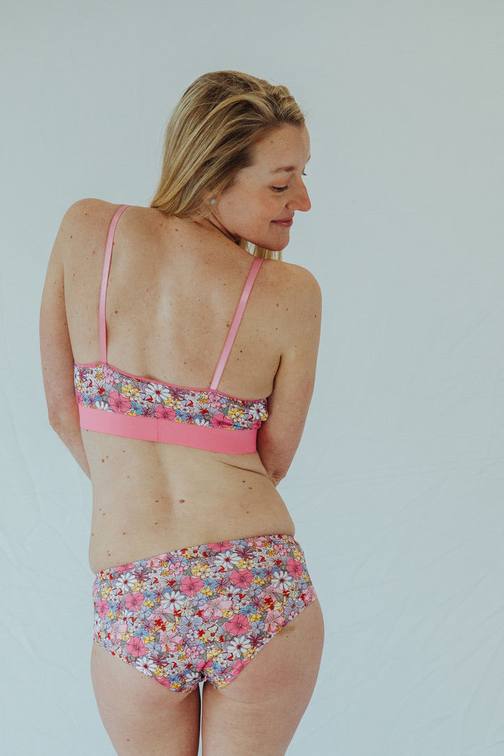 Pink Flora Print Bra and Underwear Bundle