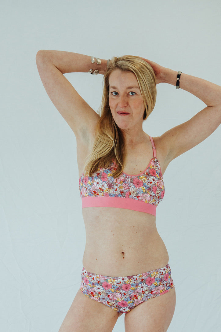Pink Flora Print Bra and Underwear Bundle