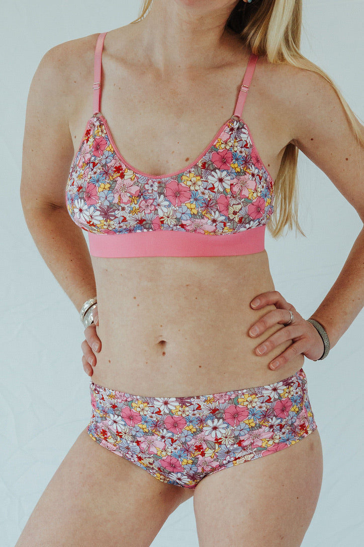 Pink Flora Print Bra and Underwear Bundle
