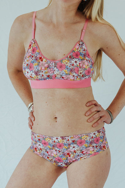 Pink Flora Print Bra and Underwear Bundle