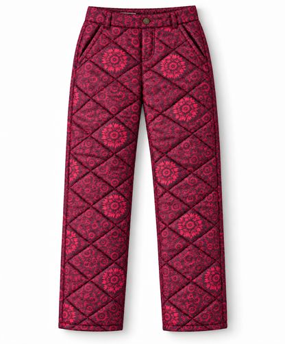 SWOOP Wild Bloom women's quilted insulated pant in a pink floral print