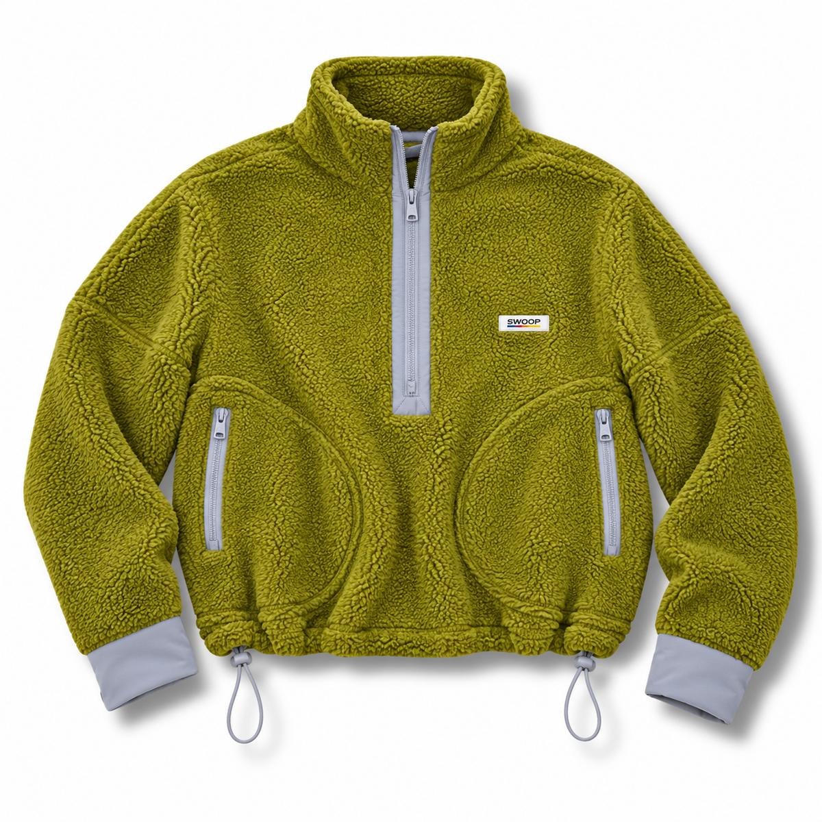 A textured fleece quarter-zip jacket in olive green with light gray trim, cuffs, and hem, featuring a small 'BONSAI' brand label on the chest.